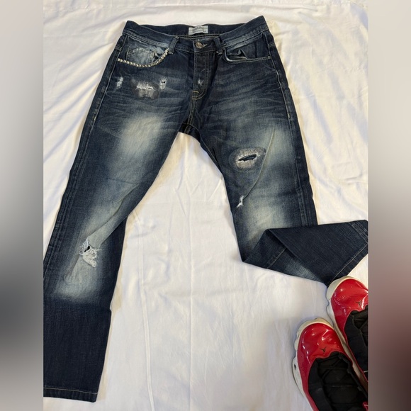 Zara Other - Zara Men's Dark Blue Straight Jeans with Distressed Details